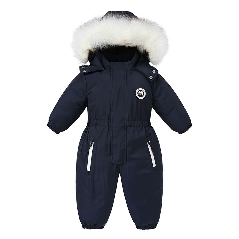 Combinaison d'hiver pour enfant avec capuche en fourrure – Combinaison une pièce imperméable et coupe-vent doublée de polaire pour garçons et filles (3-8 ans, 90-120 cm)_voghion.com