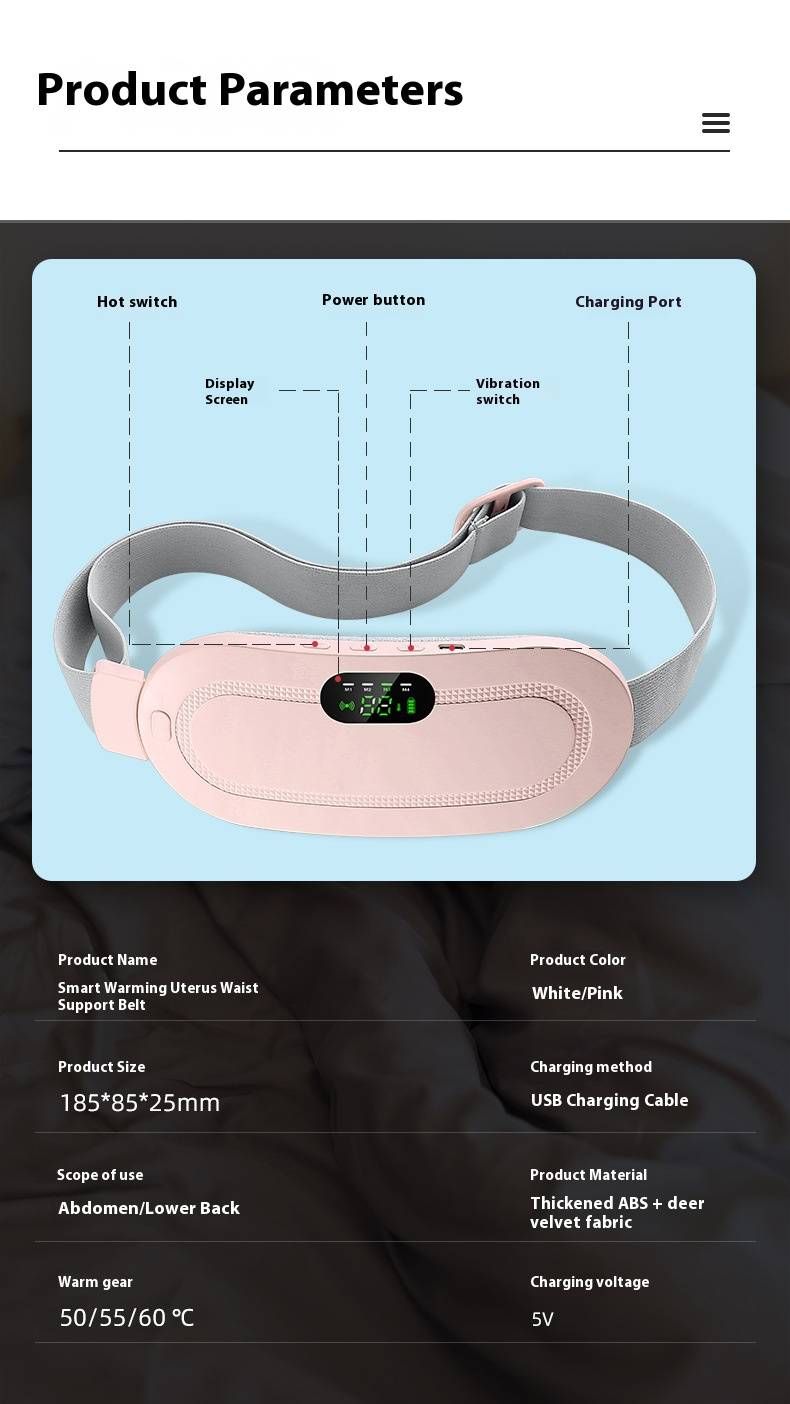 Cinto de aquecimento inteligente para mulheres - alívio de dores menstruais e de maternidade com 3 temperaturas - massagem vibratória e recarregável - faixa ajustável na cintura_voghion.com