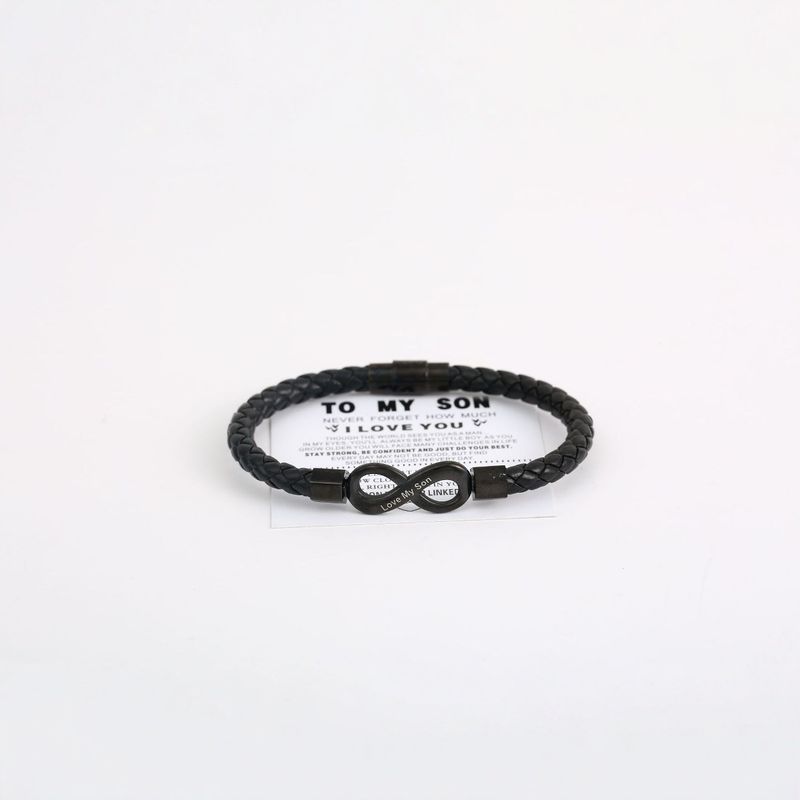 Jewelry Fashion Woven Personality Infinite Figure 8 Men's Leather Rope Stainless Steel Bracelet_voghion.com