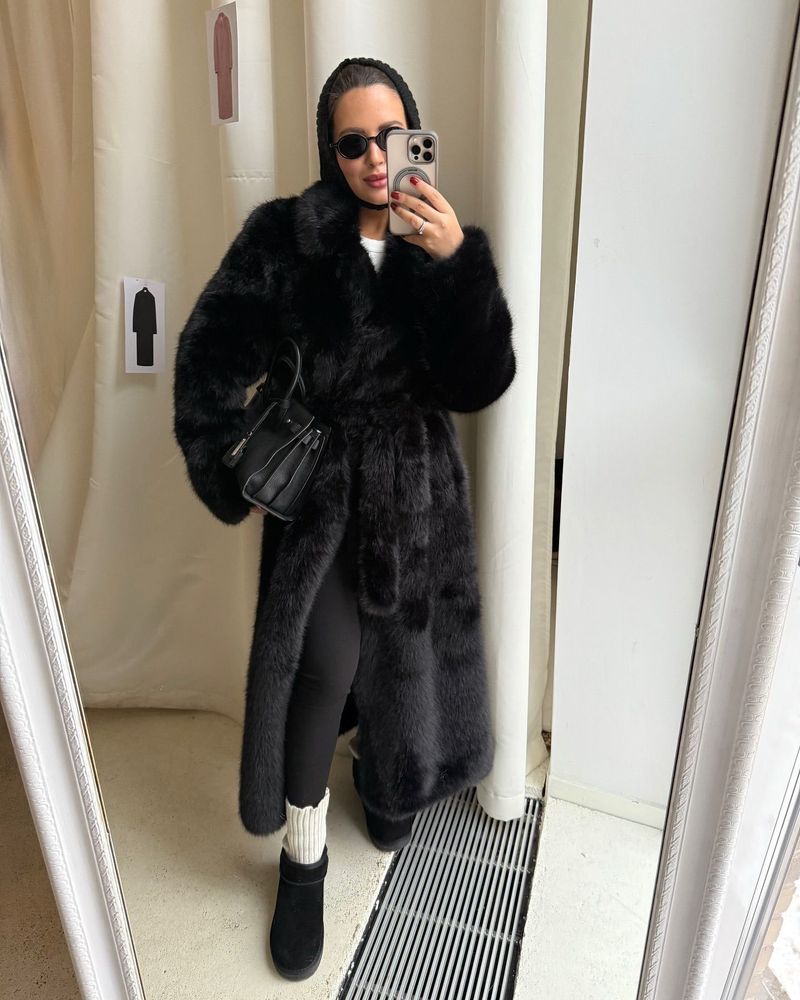 Luxury Faux Fur Coat With Belt – Extra-Long Plush Vegan Mink Coat (White/Beige/Grey/Black/Taupe/Brown, S-XXXXL)_voghion.com