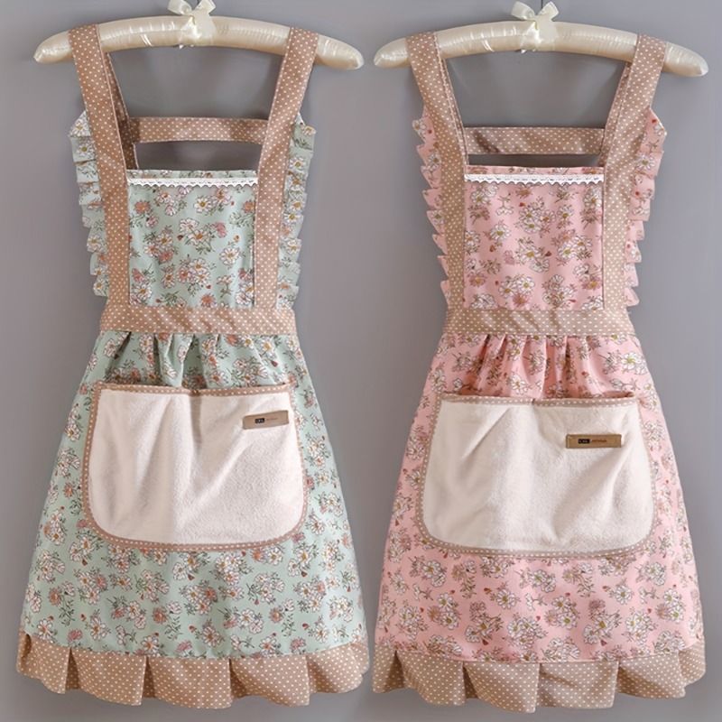 2pcs Canvas For Women Kitchen Cooking Breathable Wear Apron Home Accessories_voghion.com