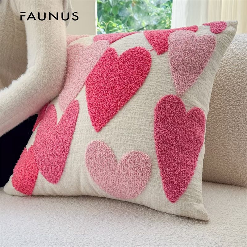 Luxury Chenille Embroidered Heart Pillow Cover - Valentine's Day Gift Super Soft & Plush (Double-Sided For Sofa Bed Nursery Machine Washable)_voghion.com