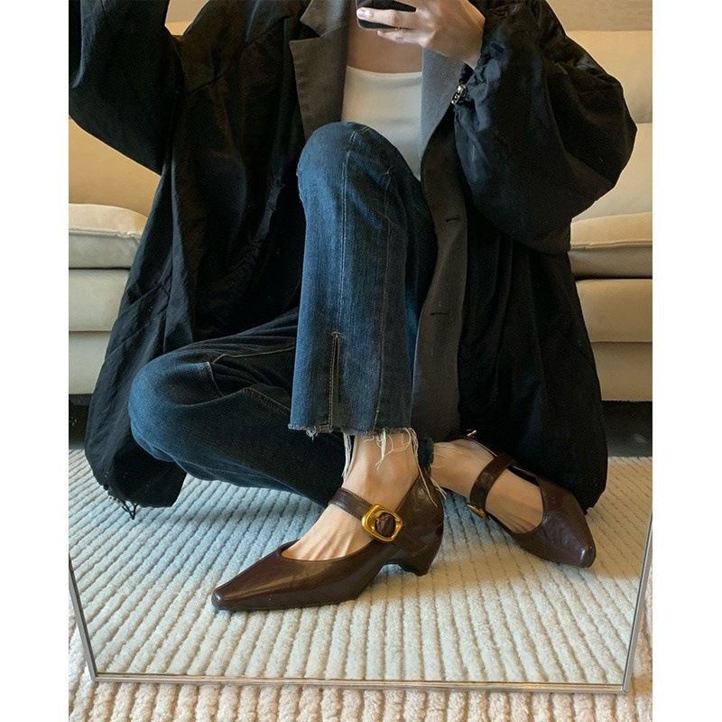 Scarpe Mary Jane di alta qualità in stile francese per donna con fibbia in metallo, eleganti tacchi alti a punta per il pendolarismo_voghion.com