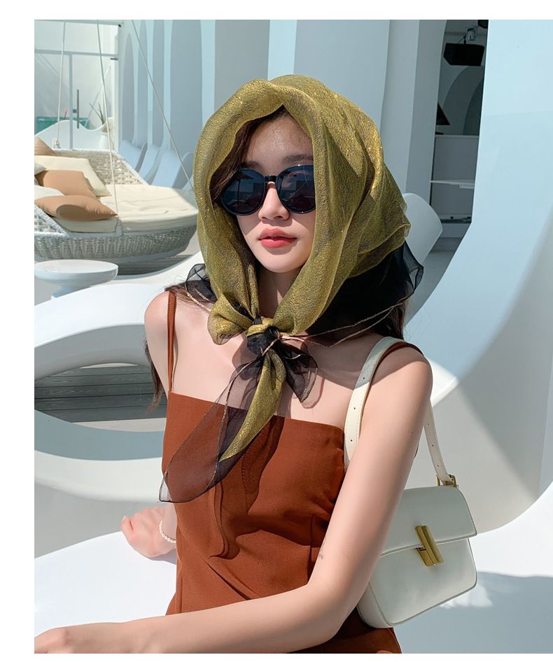 Nuova edizione coreana da donna, versatile, in seta dorata, di lusso, decorazione, moda, protezione solare, spiaggia, sciarpa quadrata, scialle_voghion.com