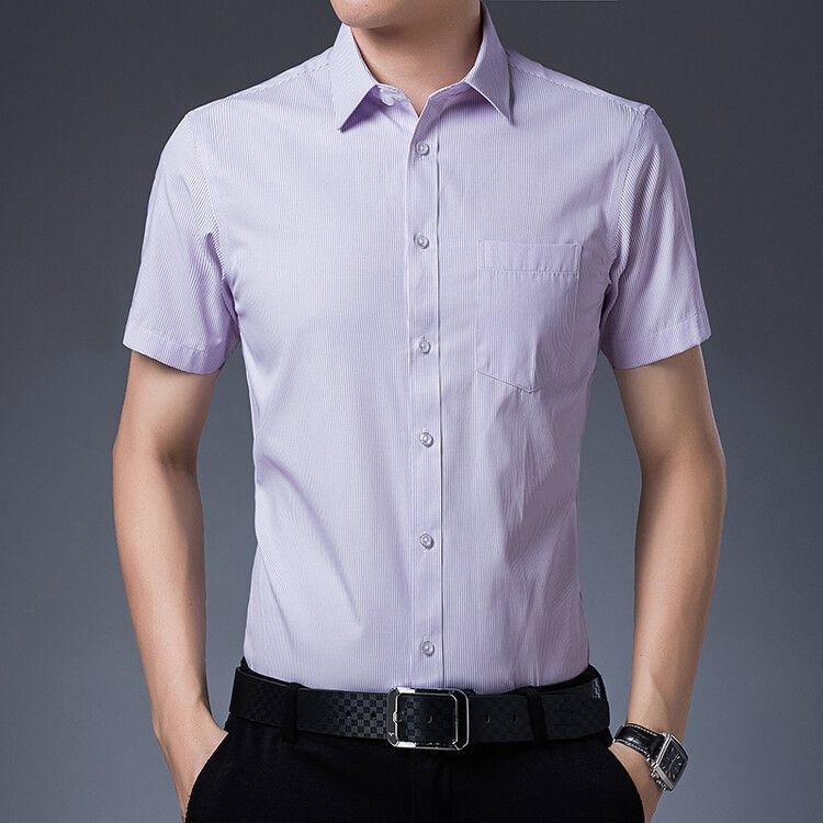 Camicia a maniche corte da uomo estiva, casual da lavoro, in puro cotone, per uomo di mezza età, non stirabile, bianca larga_voghion.com