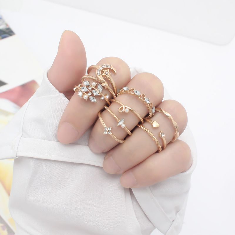 Unisex Fashion Retro Handset Diamanten Ringset Stapelringen_voghion.com