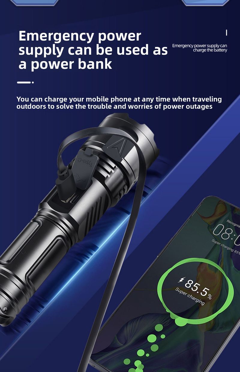 High-Power White Laser Outdoor Lighting Strong Light Digital Display Multi-Function TYPE-C Rechargeable Flashlight_voghion.com