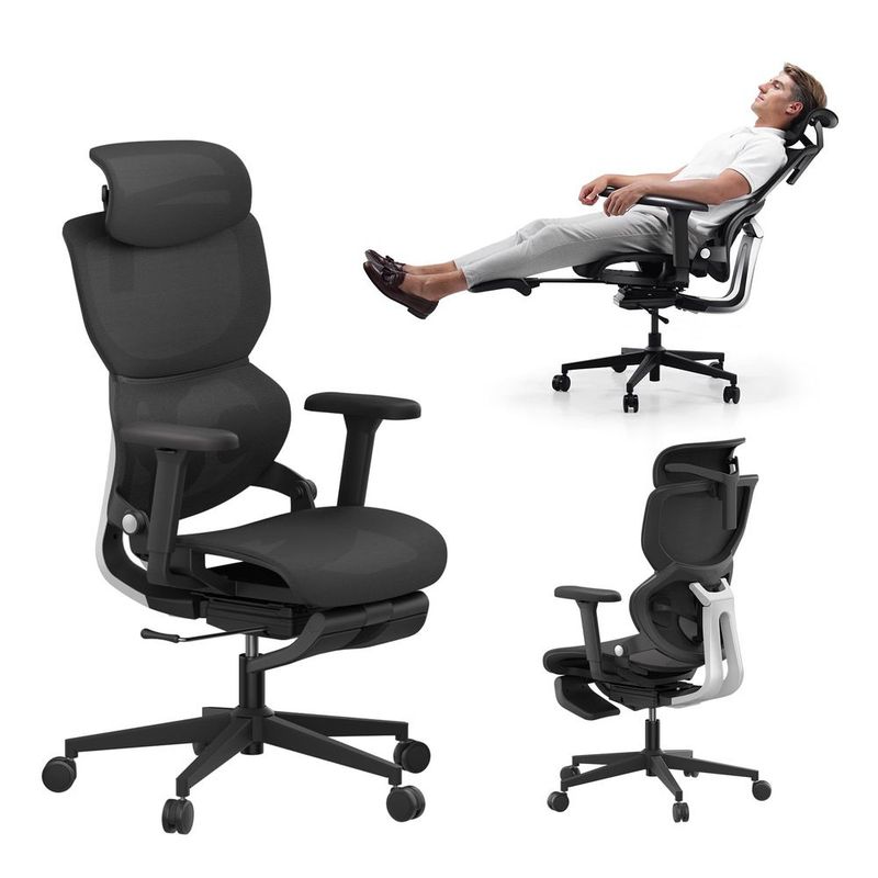 Q3-MT Ergonomic Office Chair With Footrest Home Office Ergonomic Chair With Soft Rubber Lumbar Support Extra Large 2D Headrest & 3D Armrest 140°_voghion.com
