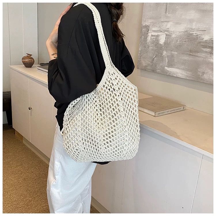 Large Woven Tote Bag For Women - Summer Beach Bag With Openwork Design_voghion.com