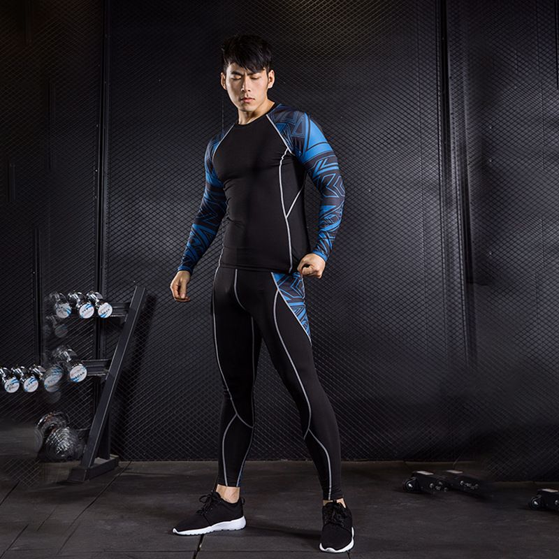 Männerkleeder Grouss Gréisst T-Shirt mat Drock Sporthosen Schnelldréchnend Strumpfhosen Laangärmlech Trainingsanzug Männer Sport-Fitnessanzug_voghion.com