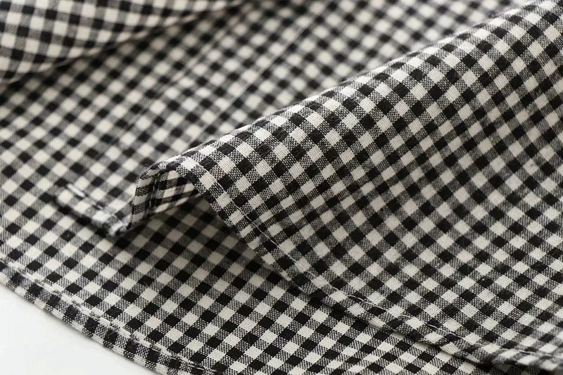 Retro Small Plaid Loose Cotton Shirt Long Sleeve Artsy_voghion.com