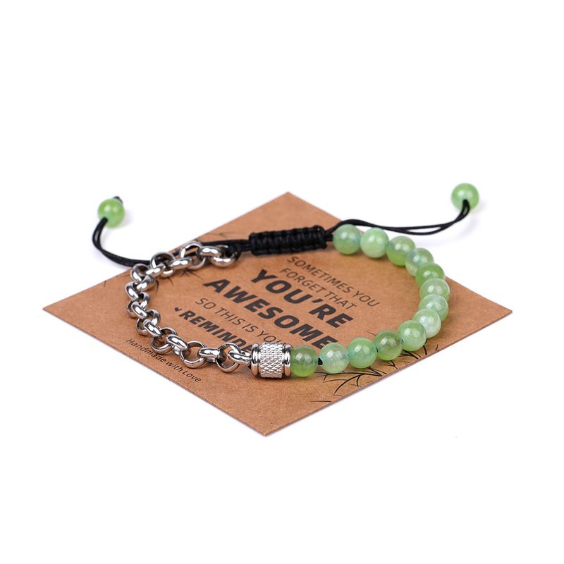 Bracelets en pierres précieuses pour elle et lui - Chaîne tressée en acier inoxydable avec pierres précieuses vert lavande, ensemble assorti pour couple_voghion.com