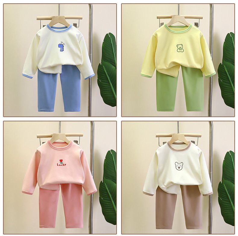 Pijamas para niños, ropa interior térmica de terciopelo para niñas, conjunto de calzoncillos largos para el hogar_voghion.com
