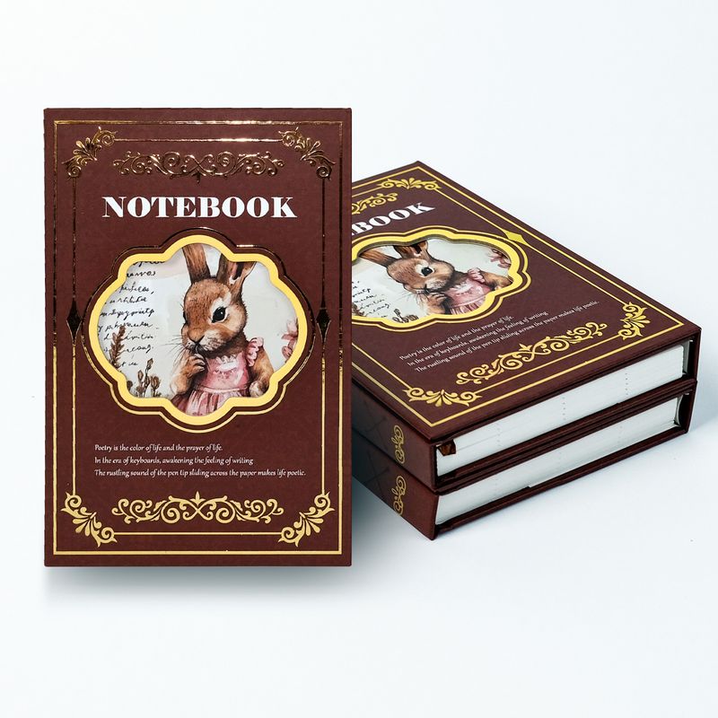 Education & Office Supplies New Bronzing Vintage Rabbit Notebook Portable Triple Folding Journal Cross-border Best-selling Record Book_voghion.com