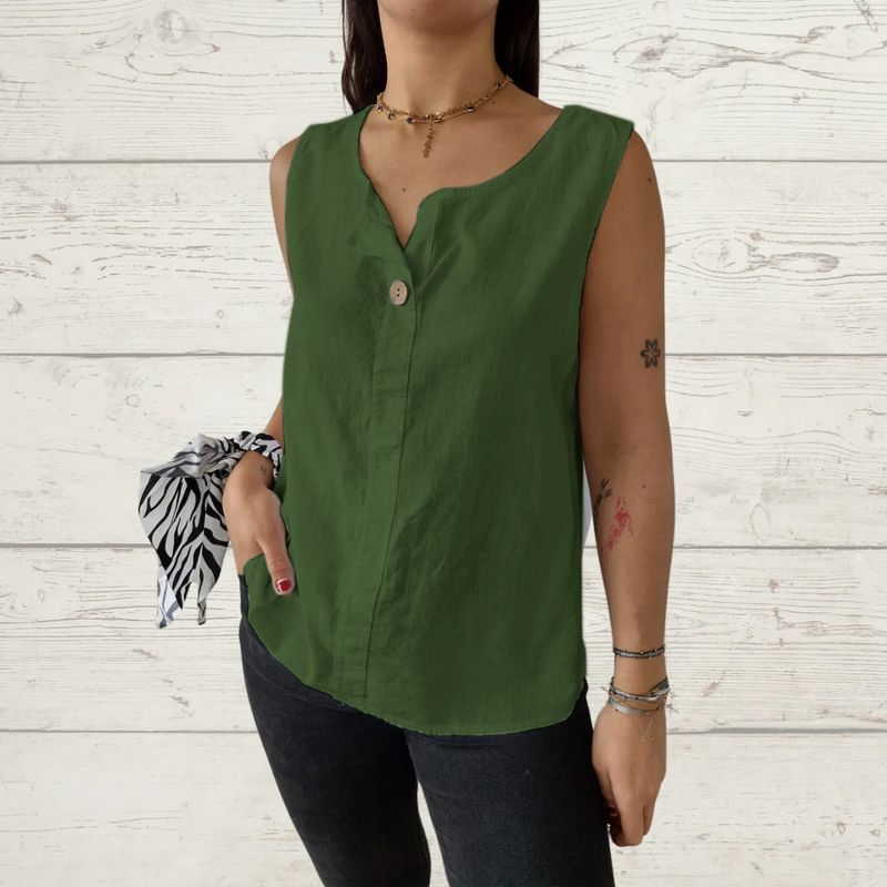 2025 Summer New Women's Vest Casual Loose Cotton And Linen T-shirt Button Top_voghion.com