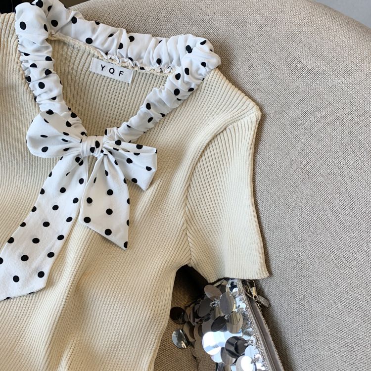 Abbigliamento donna estate nuovo design pois papillon slim t-shirt maglione di seta ghiaccio donna_voghion.com