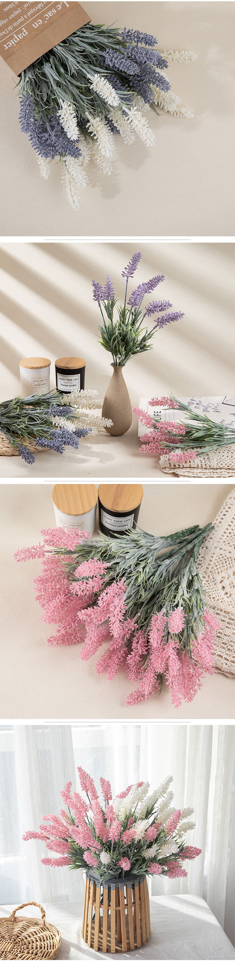 Lavender plastic artificial flower manufacturer home decoration wedding hand held flower wall plant wall artificial flower MW53458_voghion.com