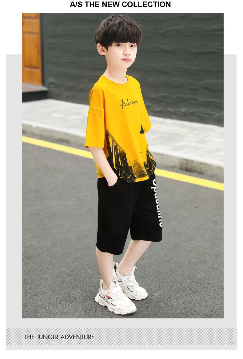 Abbigliamento per bambini, set a maniche corte per ragazzi, nuovo modello 2023, ragazzi di mezza età, sport estivi, versione coreana e_voghion.com