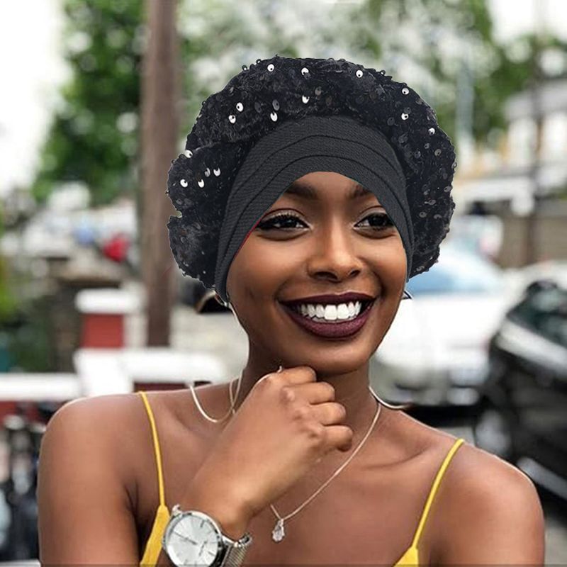 hot selling sequined big braid turban hat fashionable twist turban hat forehead cross turban hat_voghion.com