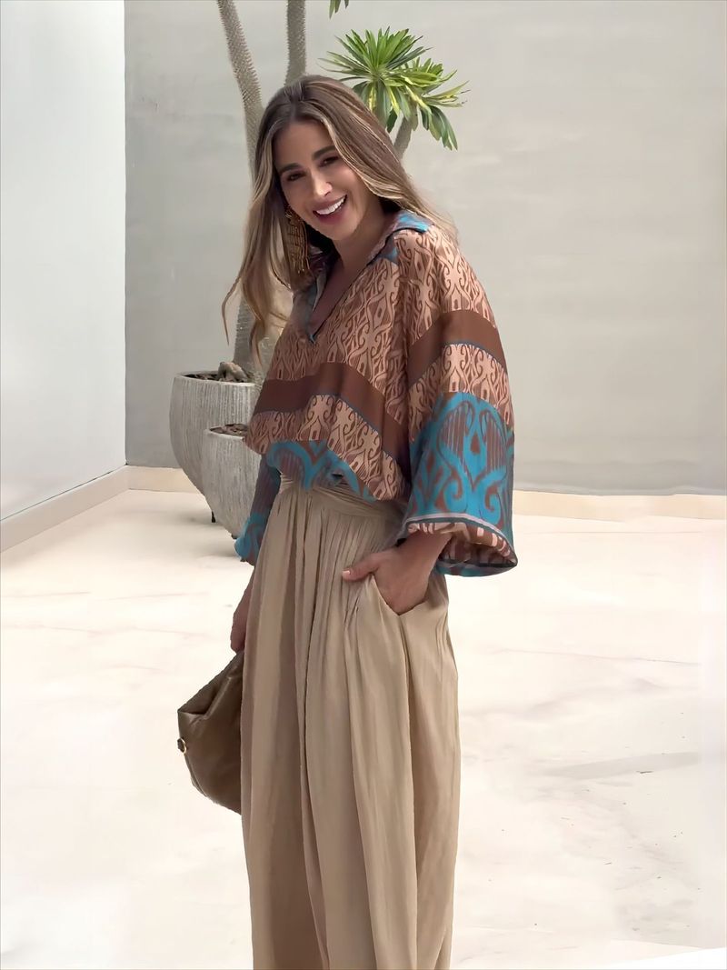 Vêtements pour femmes automne nouveau positionnement imprimé hauts pantalons larges ensemble deux pièces_voghion.com