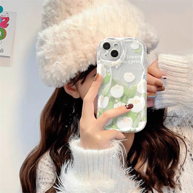 3D-aaltokuvioinen suojakuori Samsung S24 S23 S22 S21 Plus Ultra S20 FE A05S A05 A04 A03 A55 A54 A35 M54 M34 M14 M15 Esteettinen valkoinen tulppaani- ja perhoskuvioinen suojakuori_voghion.com