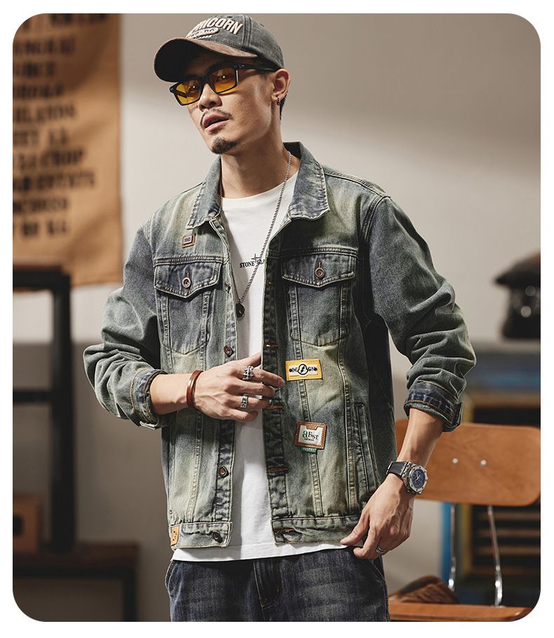 American washed strapazierfähiger Denim für Herren im Herbst Winter, neuer lockerer und lässiger Kragen vielseitiger Jackentrend_voghion.com