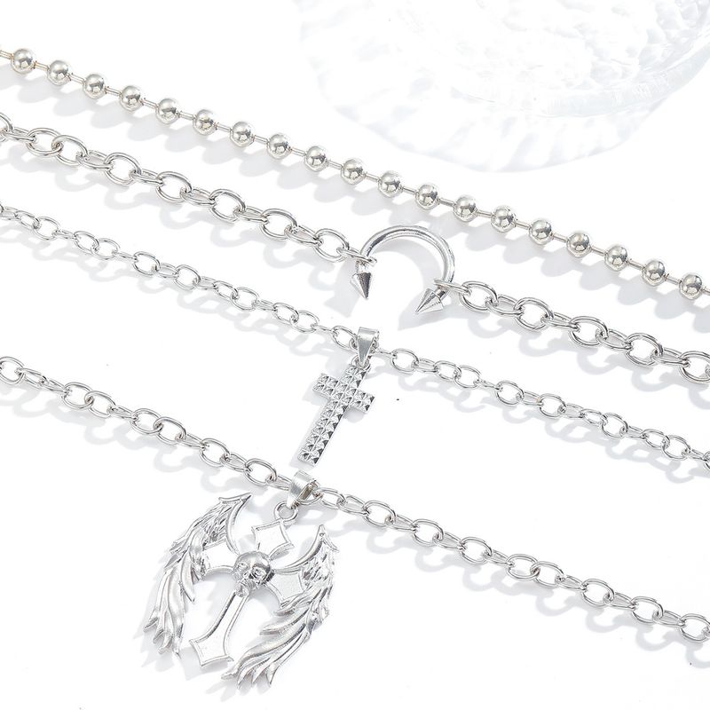 Kreuz Anhänger Großhandel Kreative Halloween Halskette Multi Layer Stacking Design Engel Teufel Schlüsselbein Kette_voghion.com