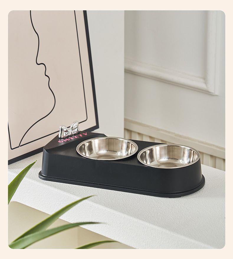 Gamelle en acier inoxydable pour animaux de compagnie, double antidérapante et antichoc, en forme de papillon, pour chat et chien_voghion.com