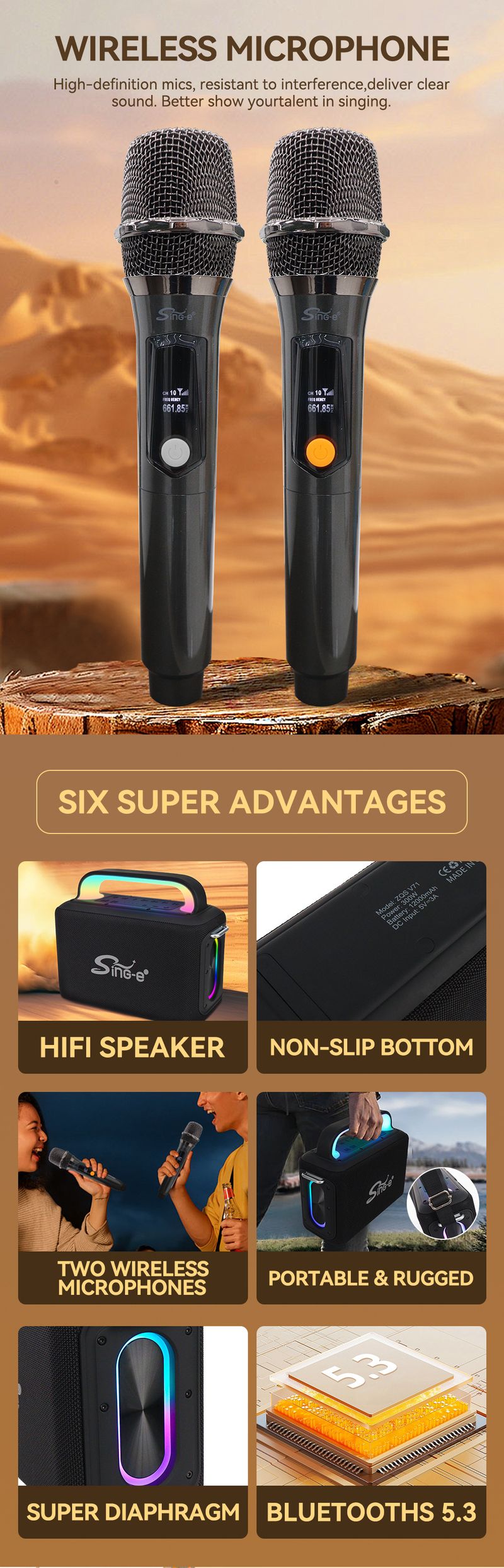 ZQS-V71 Draadloze Bluetooth Draagbare Waterdichte 300W Bluetooth Speaker Buiten Karaoke Song Oefen Speaker_voghion.com