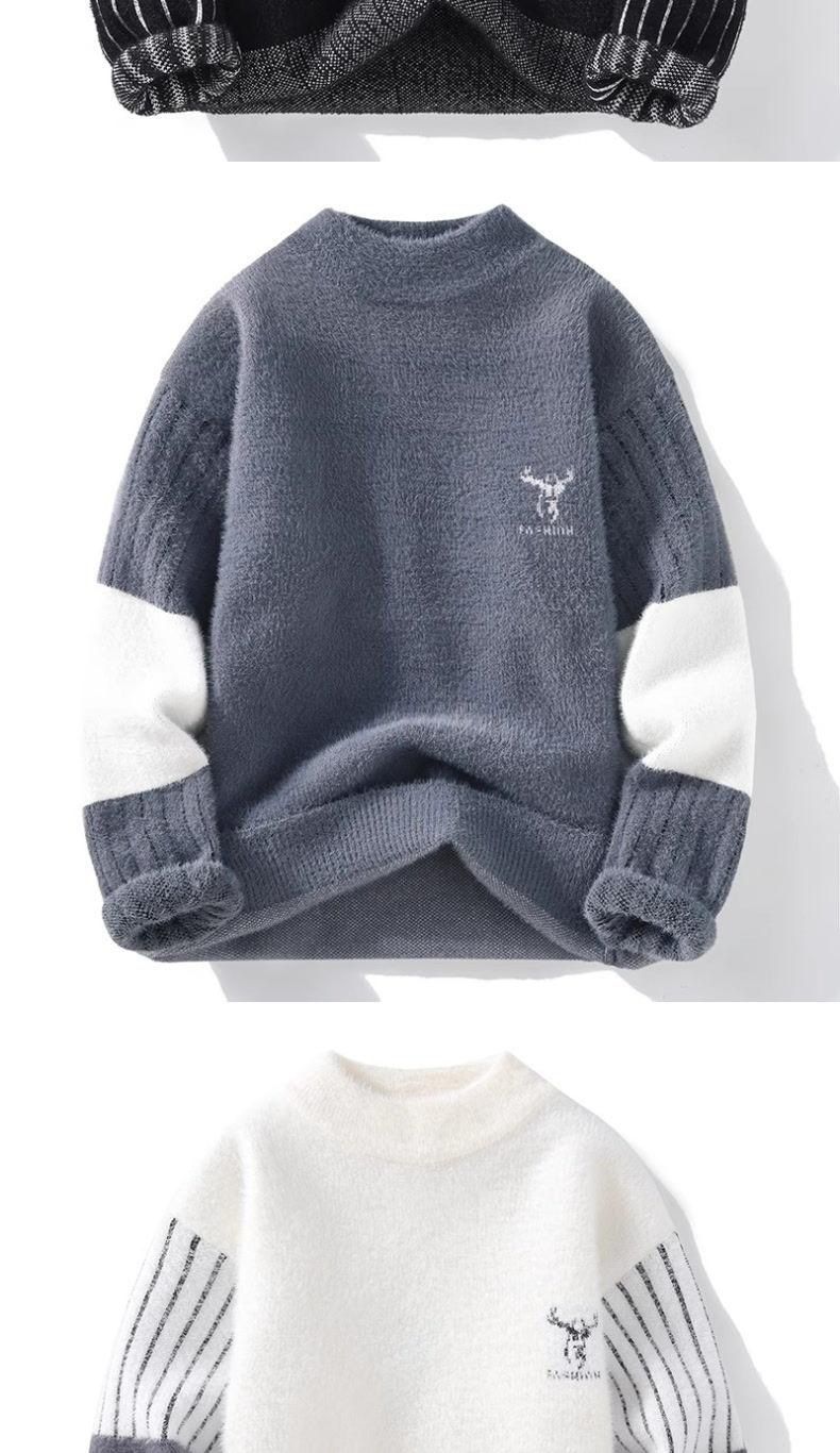 1 Winter Nerz-Kaschmirpullover für Herren, halber Rollkragen, Fleece, dickes Strickoberteil, trendiges Herbstoutfit_voghion.com