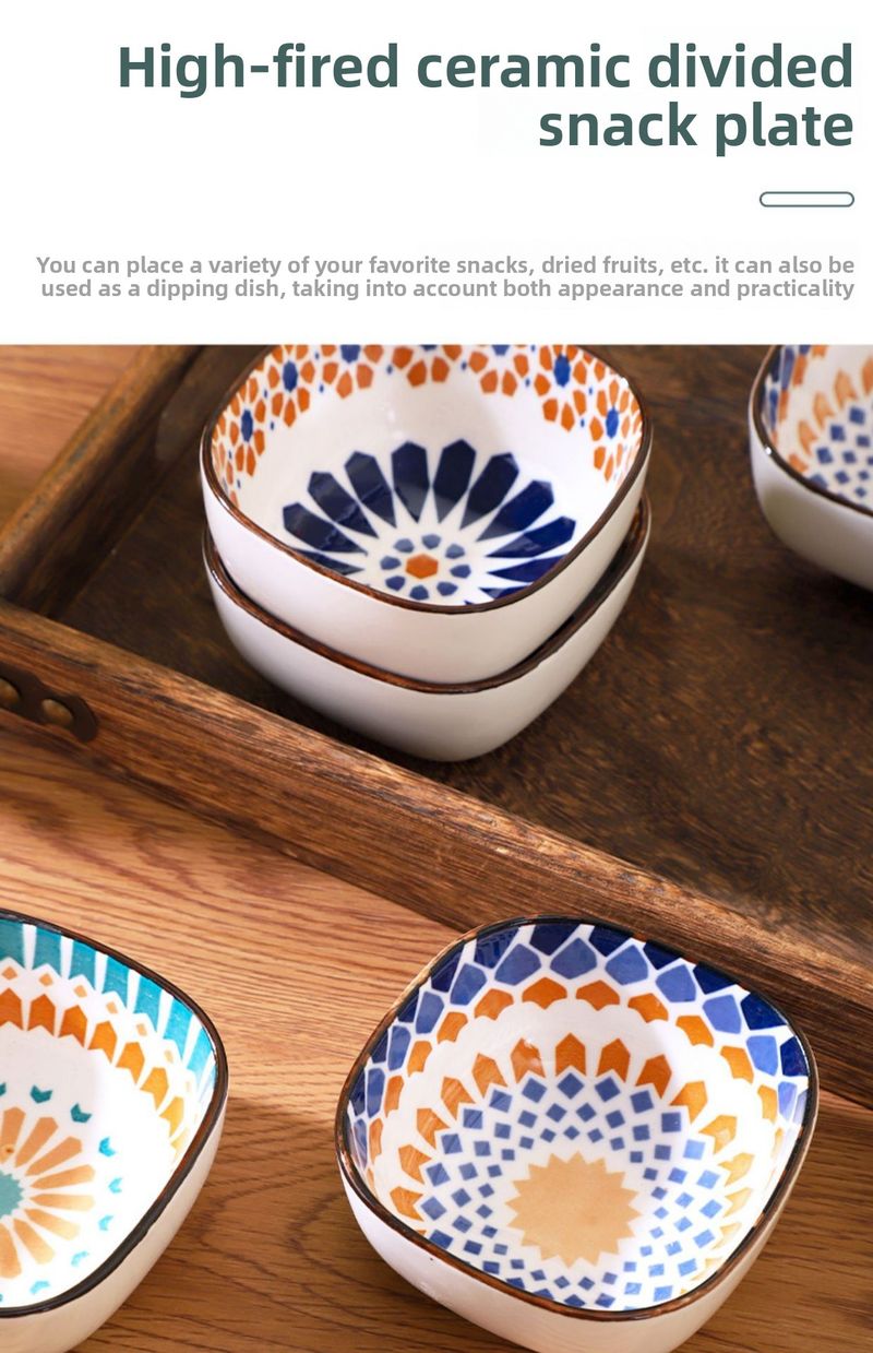 Bohemian Ceramic Flavor Japanese Style Household Soy Sauce Snack Plate Points Redemption Gift Tableware Set_voghion.com