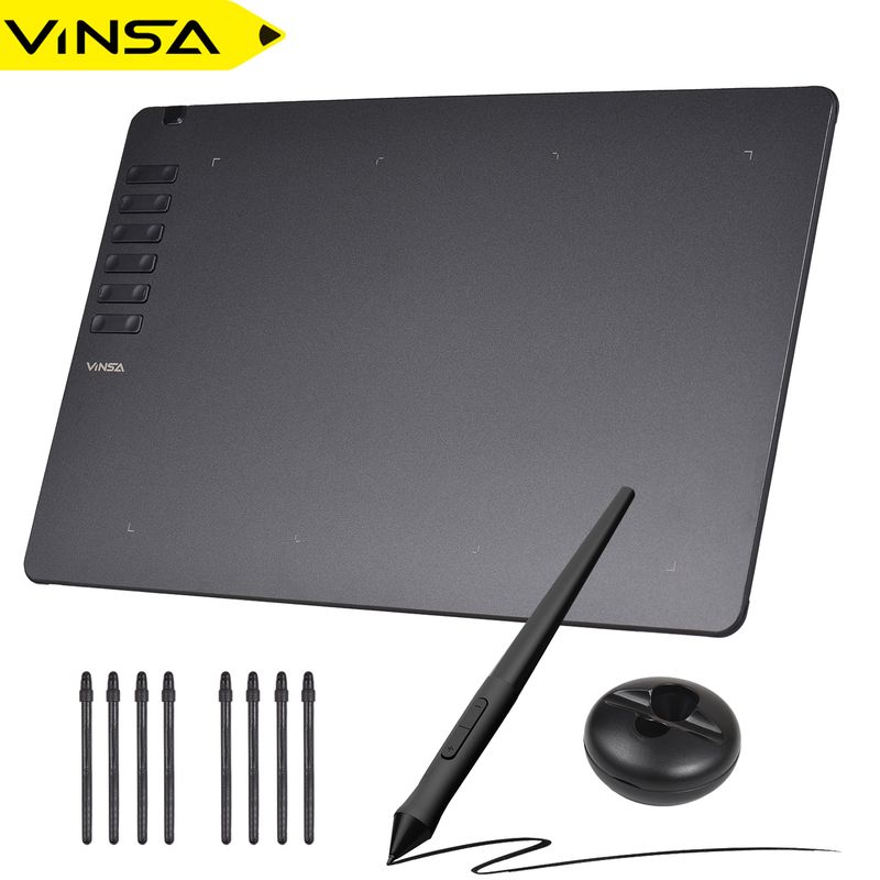 Vinsa T1161 Grafik-Zeichentablett, ultradünn, zum Erstellen von Kunstwerken, zum Skizzieren, mit batterielosem Stift, 8 Stiftspitzen, 8192 Stufen_voghion.com