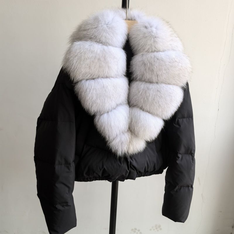 Luxury Winter Short Down Jacket For Women With Detachable Fox Fur Collar, High-Quality White Duck Down, Elegant & Stylish, Loose Fit, Warm_voghion.com