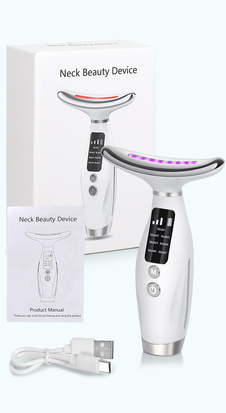 Dispositivo de belleza con luz de siete colores, lifting, reafirmante, eliminación de arrugas del cuello, masaje vibratorio de alta frecuencia, calor. ¡Popular en 2025!_voghion.com