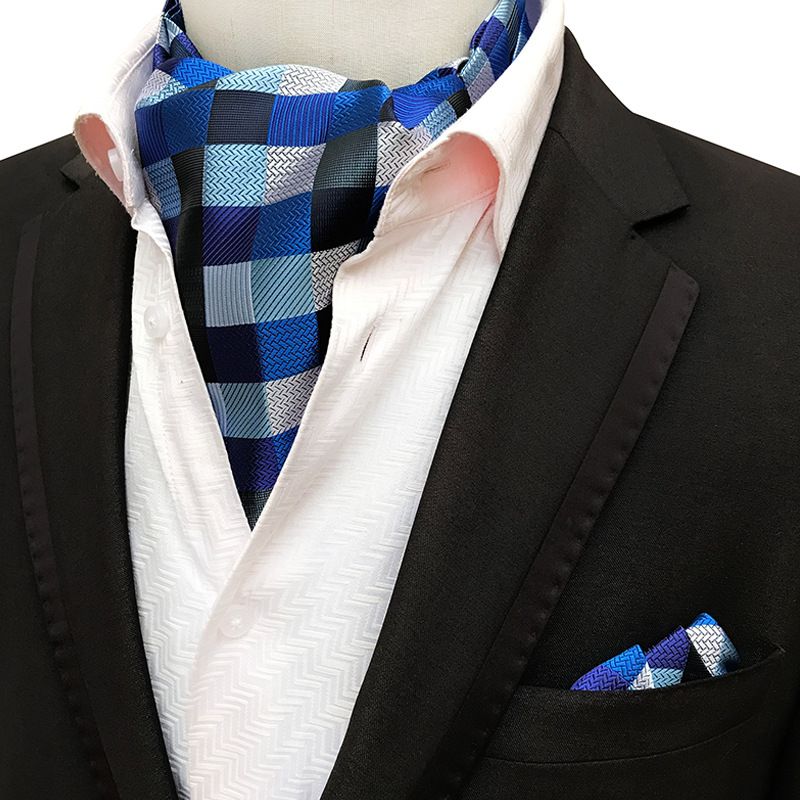 Ensemble élégant cravate et foulard carré en polyester pour homme_voghion.com