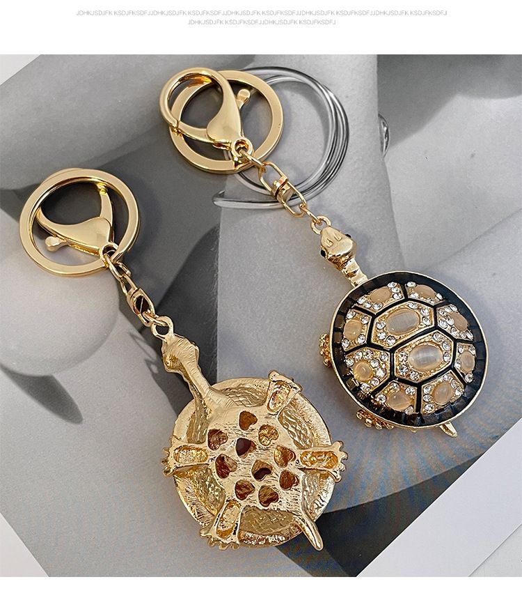 Porte-clés de voiture en forme de tortue avec pierre œil de chat incrustée de diamants, coloré et créatif_voghion.com