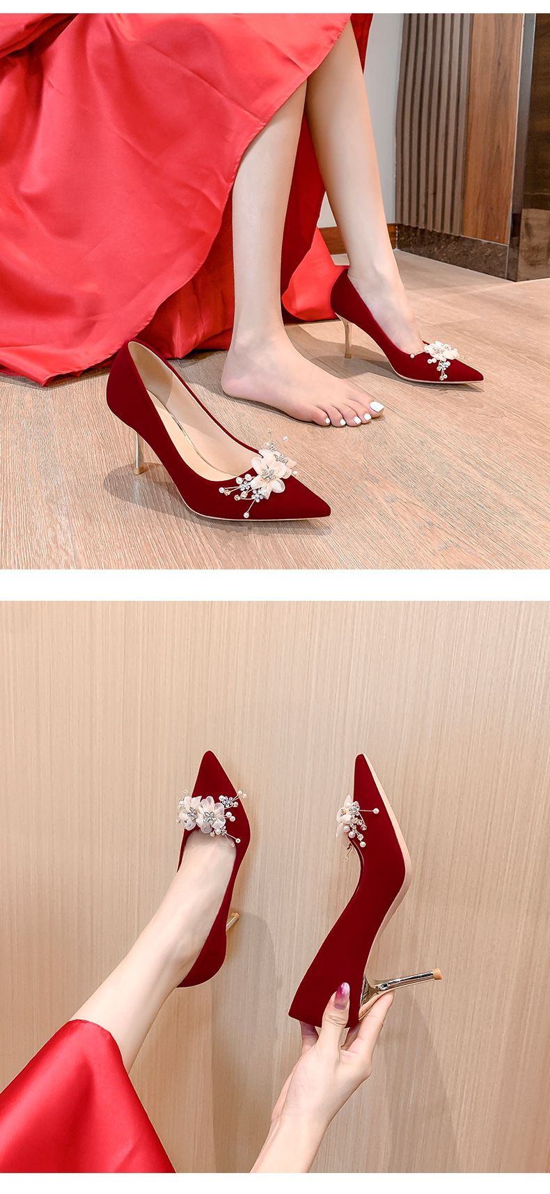 Scarpe da donna eleganti con tacco alto a punta rosse per donna - Eleganti décolleté a stiletto con tomaia in morbida pelle scamosciata e comoda suola in gomma_voghion.com