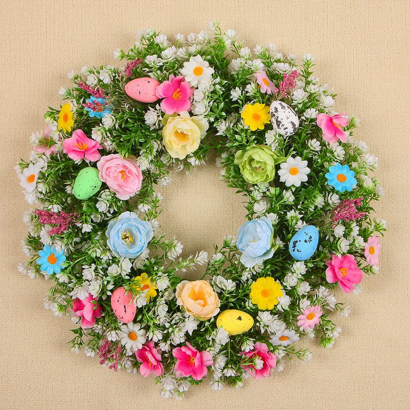 Dekoracje na imprezę DIY Wieniec 55 cm Wiosenne Jajko Jagoda Eukaliptus Liść Eukaliptusa Wieniec Dekoracja Jajka Wielkanocnego_voghion.com