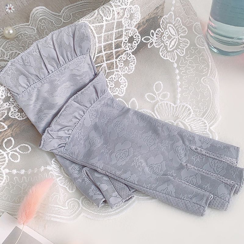Damen Sommer Sonnencreme Spitze Blumen Fahren Radfahren Atmungsaktive Halbfingerhandschuhe Dünne Mesh Ice Silk Touchscreen_voghion.com