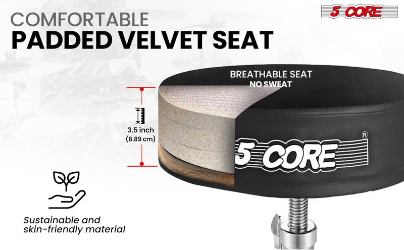 5 CORE Drum Throne Padded Guitar Stool Height Adjustable Heavy Duty Music Chair Seat Universal for Adults & Kids with Anti Slip Rubber Feet - DS CH BL_voghion.com