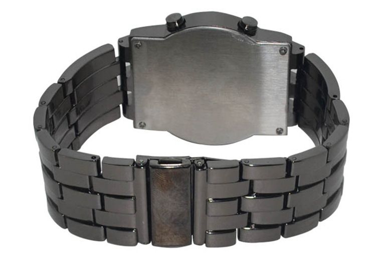 Relógio Digital Binário LED Masculino - Cronógrafo Empresarial Elegante com Pulseira de Corrente, Calendário e Mostrador Mensal, Resistente à Água_voghion.com
