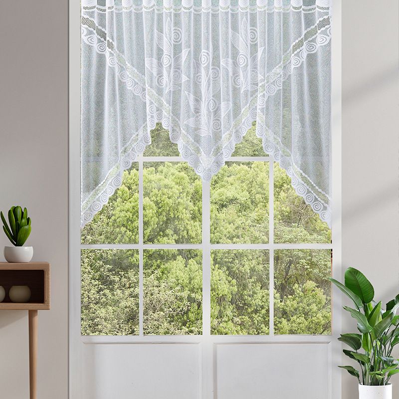 White Polyester Crochet Lace Door Curtain – 180x100cm Floral Cutout Panel For Kitchen, Study & Entryway – Lightweight Sheer Window Drape_voghion.com