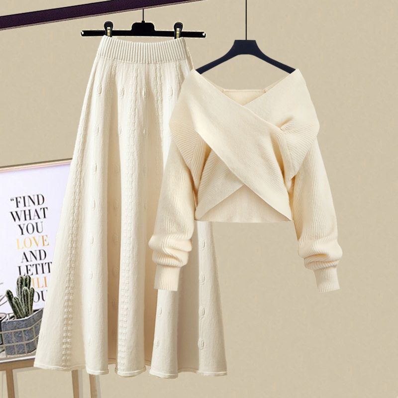 Inspired Women's Autumn Winter Knitwear Set - Oversized Sweater & Slimming Midi Skirt (Available In 4 Elegant Color Combinations)_voghion.com
