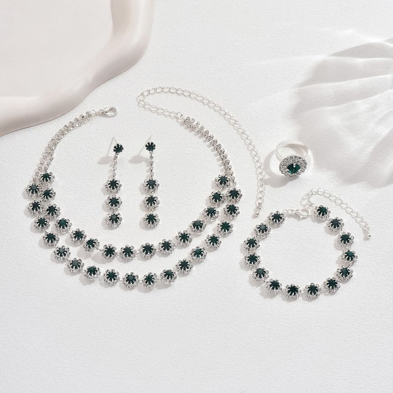 Conjunto de joyas para mujer, joyería de moda, venta al por mayor, accesorios de boda, conjunto de collar y pendientes de diamantes con girasol de doble capa, joyería_voghion.com