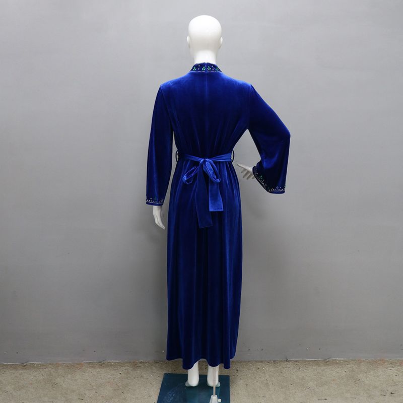 Women's Clothing Abaya Robe Velvet Zipper Green Water Drop Diamond Dress_voghion.com