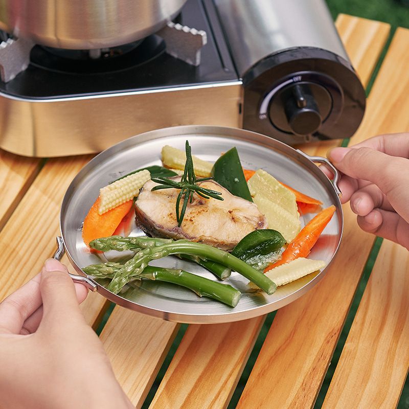 304 Stainless Steel Camping Cookware Set - Portable Folding Handle Pot For Hiking/Picnic (Multi-Functional Outdoor Cooking Kit)_voghion.com
