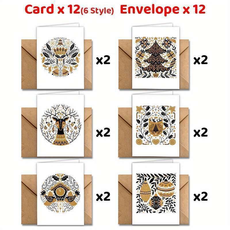Set Of 24 Greeting Cards + Envelopes Nordic Style Christmas Greeting Card Set, Including Envelopes - Suitable For_voghion.com