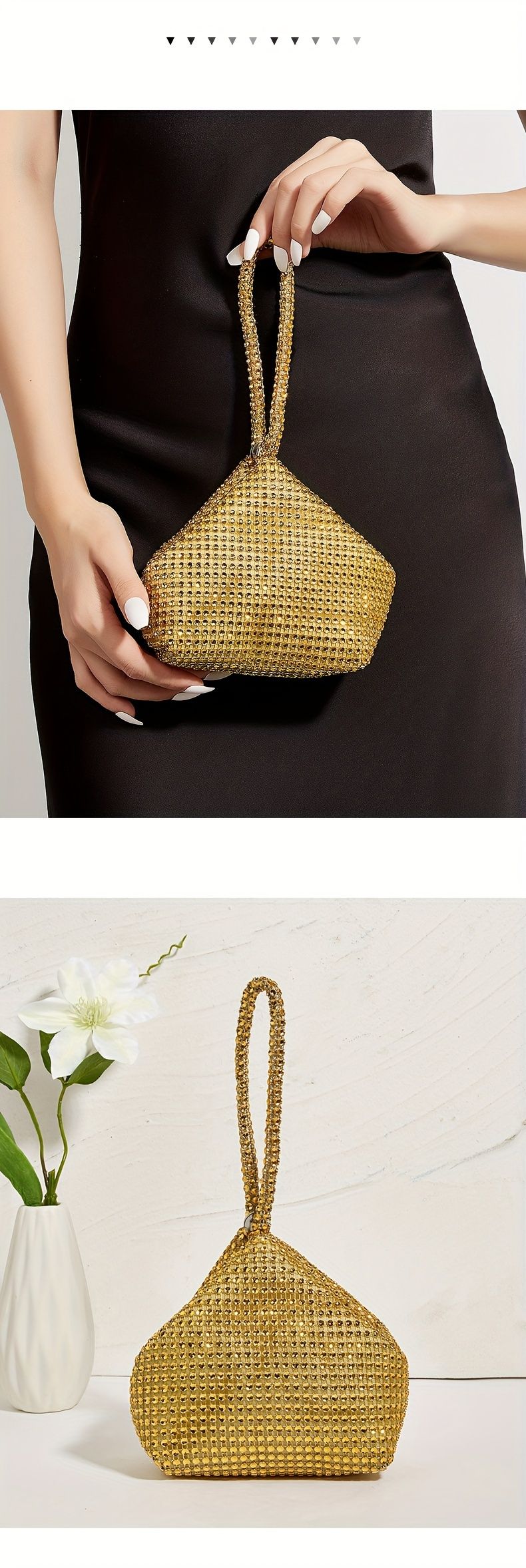 Mini glitter- och strass-kutsch, elegant glittrig kuvertväska, modeväska och handledsväska för dam till karnevalsbröllop_voghion.com