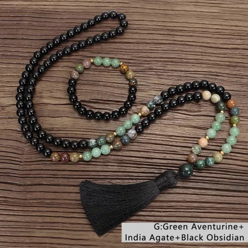 108 Mala Beads Necklace With Tassel 8mm Natural Crystal Gemstone Knotted Meditation Yoga Blessing Bracelet Jewelry_voghion.com