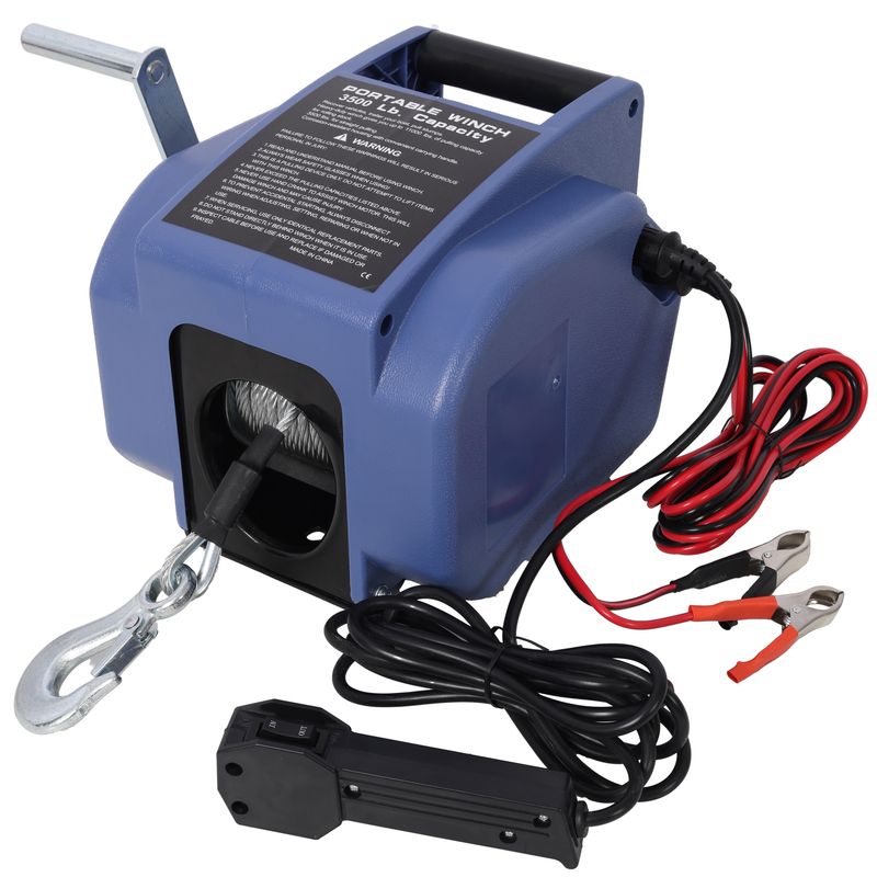 12v 2000lbs Trailer Winch,Reversible Electric Winch,for Boats Up To 5000 Lbs,Galvanized Wire Rope,with Extra Pulley Hook, Rapid Mount, Wirelss Remote Control,power In And Power Out.blue Plastic Casing_voghion.com